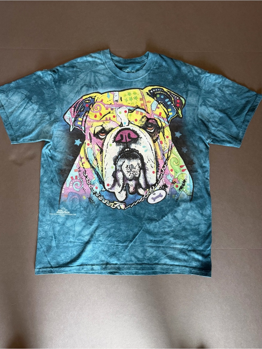 The Mountain Teal Bulldog Graphic Tee with Multicolor Print